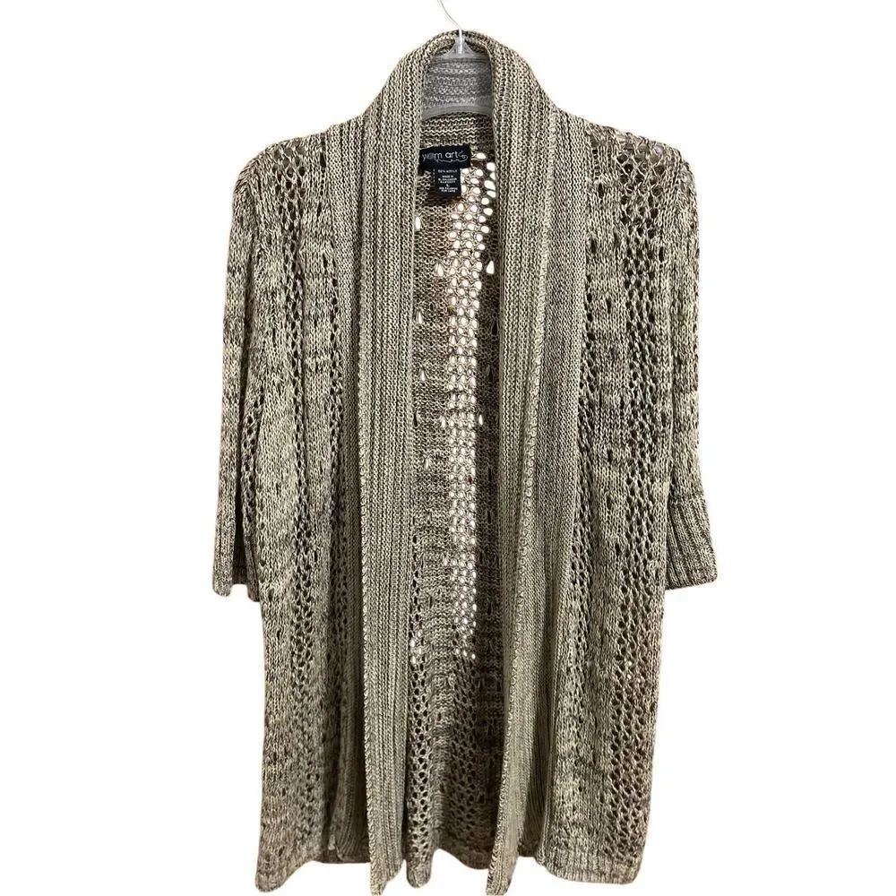 Yarn Art Women’s Size L Open Knit Cardigan Sweater 3/4 Sleeve